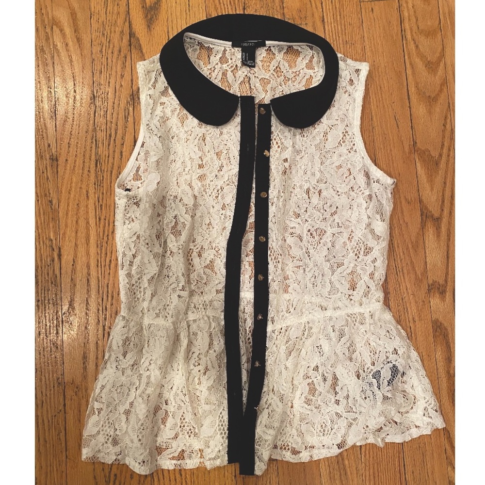 Lace Peplum Button Down Shirt